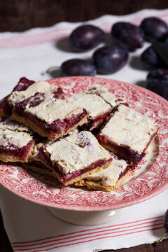 Plum Pie with Nut Shortcrust Pastry and Meringue