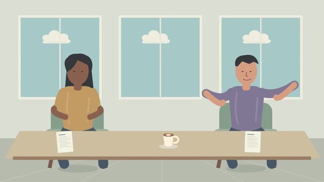 Entretien professionnel entre deux personnes discutant de part et d&rsquo;autre d&rsquo;une table