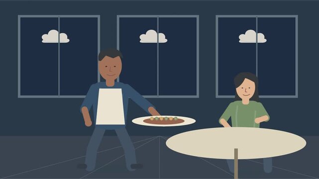 Serveur apportant un plat gastronomique &agrave; une table de restaurant &eacute;l&eacute;gante