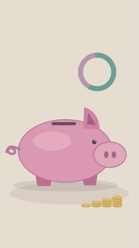 Tirelire rose &eacute;l&eacute;gante avec piles de pi&egrave;ces et graphiques de finances personnelles