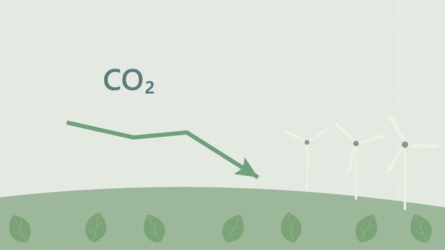 R&eacute;duction des &eacute;missions de CO2 avec &eacute;nergie propre, arbres et graphique en baisse