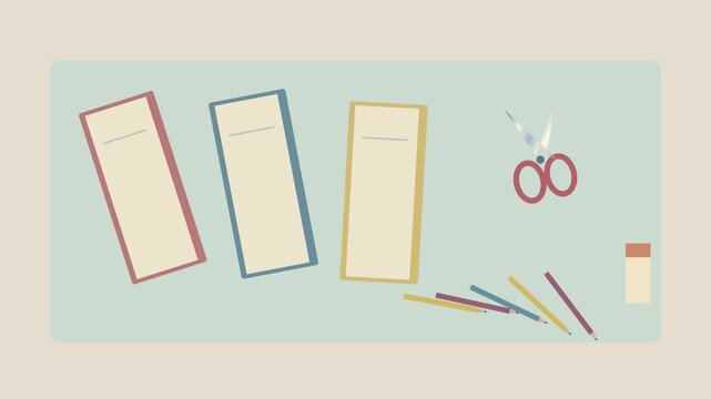 Cahiers, crayons, ciseaux et colle dispos&eacute;s comme fournitures de rentr&eacute;e scolaire