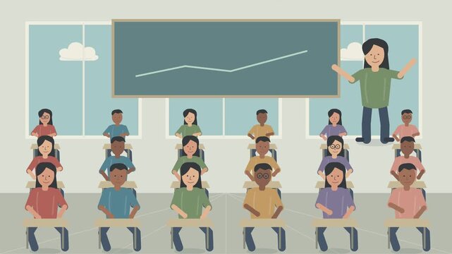 Cours universitaire dans un grand amphith&eacute;&acirc;tre avec &eacute;tudiants et enseignant