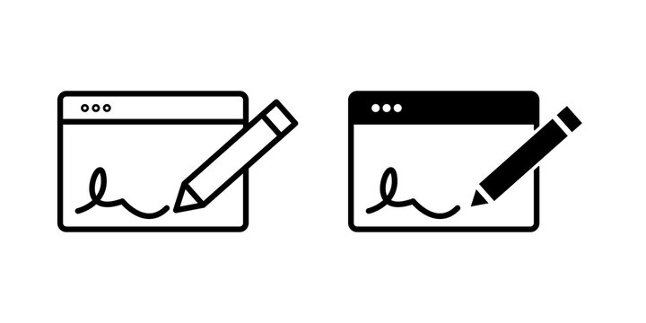 E Signature icon flat outline in black