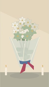 Bouquet comm&eacute;moratif de lys blancs, feuillage et ruban discret