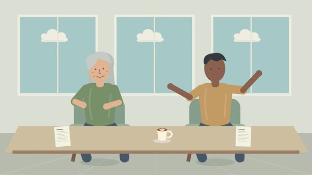 Aidant accompagnant une personne &acirc;g&eacute;e dans la lecture de documents administratifs