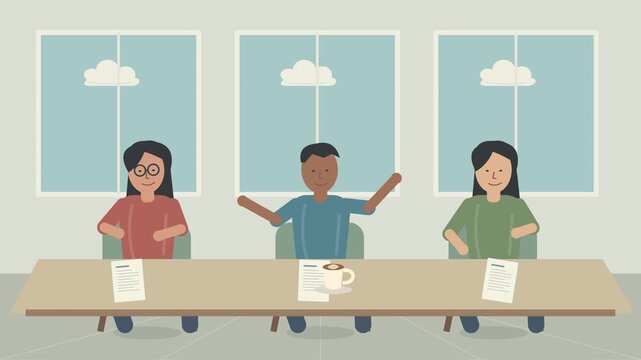 Trois coll&egrave;gues &eacute;changeant des id&eacute;es lors d&rsquo;une r&eacute;union informelle au travail
