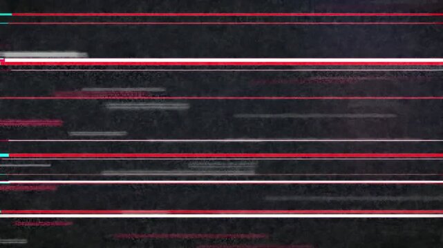 Abstract digital glitch background with red and white data lines on dark textured surface