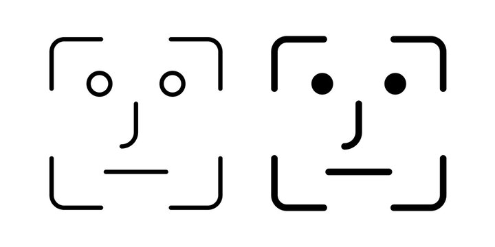 Face id icon flat outline in black