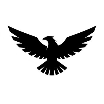   Black eagle silhouette vector illustration with spread wings flying isolated on white background