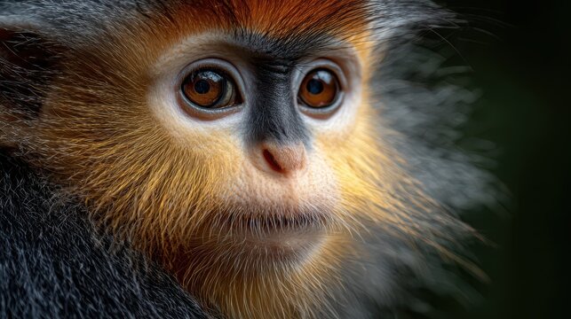 Red panda monkey face with expressive eyes during a close-up portrait in natural daylight with bokeh background conceptualizing nature's beauty