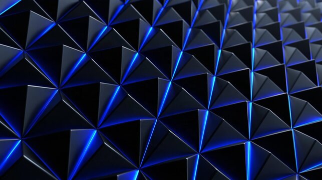 Close-up of a dark blue background with a pattern of triangular shapes. the shapes are arranged in a repeating pattern, creating a sense of depth and dimension.