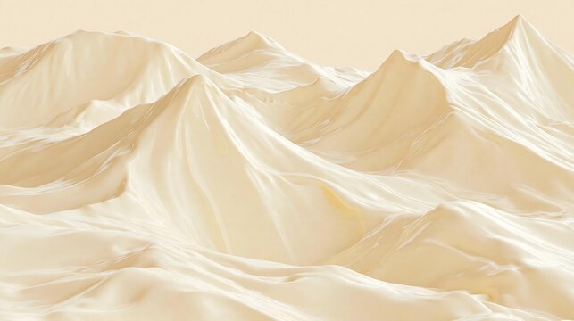 Abstract digital art piece that appears to be a 3d rendering of a mountain landscape. the background is a light beige color and the mountains are covered in a smooth, creamy texture.