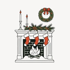 Obraz premium Cozy festive fireplace illustration