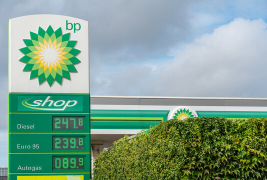 The Hague, The Netherlands, September 13, 2026, BP gas station with branded logo, signage, and petrol prices