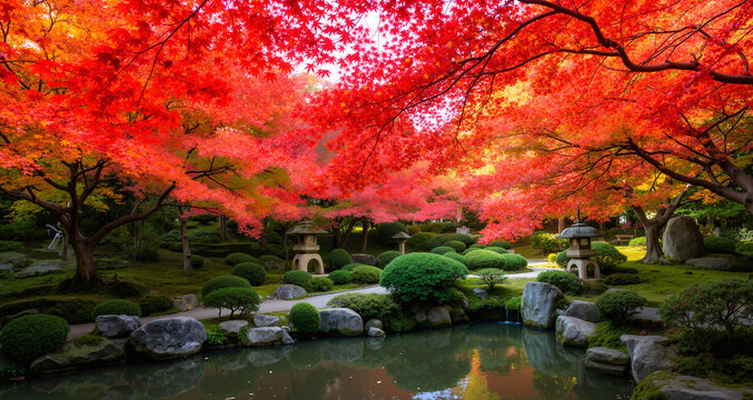 Rikugien Garden with beautiful autumn leaves, Japan,Tokyo,Bunkyo, Tokyo
