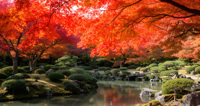 Rikugien Garden with beautiful autumn leaves, Japan,Tokyo,Bunkyo, Tokyo
