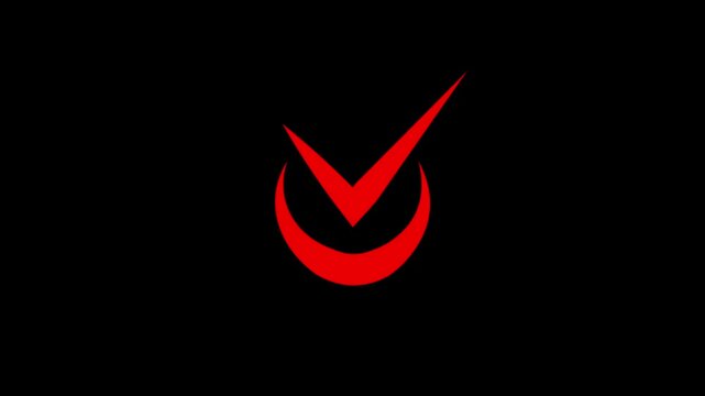Animated red and green col our check mark icon black background.   4k 