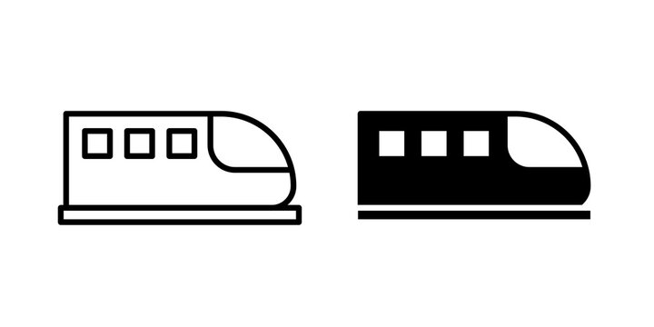 Metro train icon flat outline in black