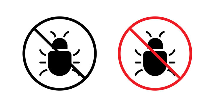 No Bug icon flat outline in black