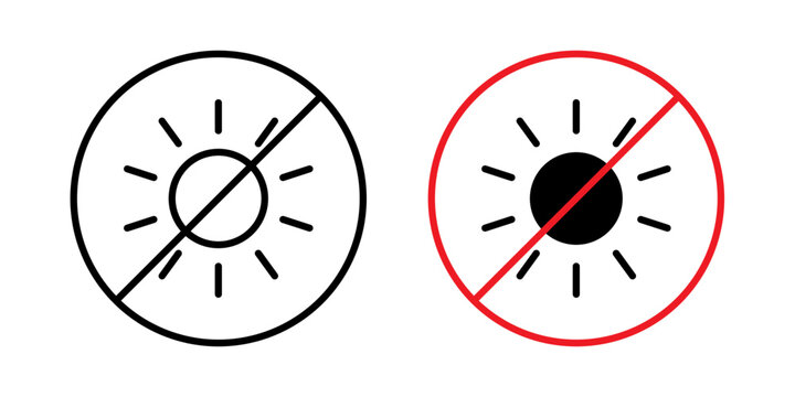 No sun icon flat outline in black