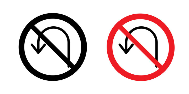 No u turn road sign flat outline in black