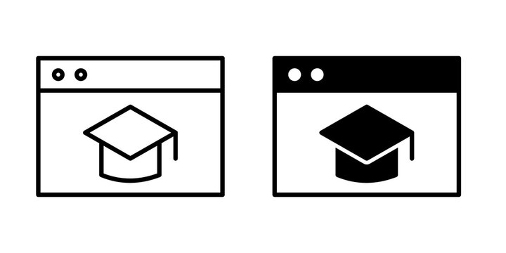 Online education icon flat outline in black