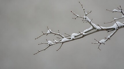 Obraz premium Bare Winter Tree Branch with Snow Against Cloudy Sky.