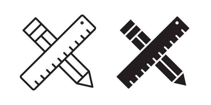 Pencil and ruler icon flat outline in black