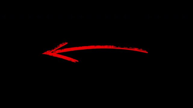Hand-drawn red arrow animation pointing left, grunge style overlay for editing and presentations