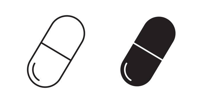 Pill capsule icon flat outline in black