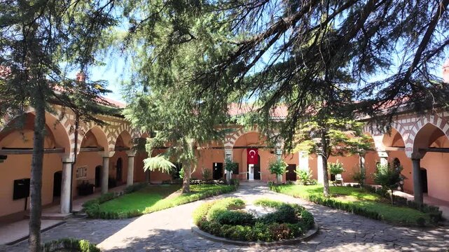A view of the Yesıl Madrasa, part of the Yesil Complex in the city of Bursa, Turkey.