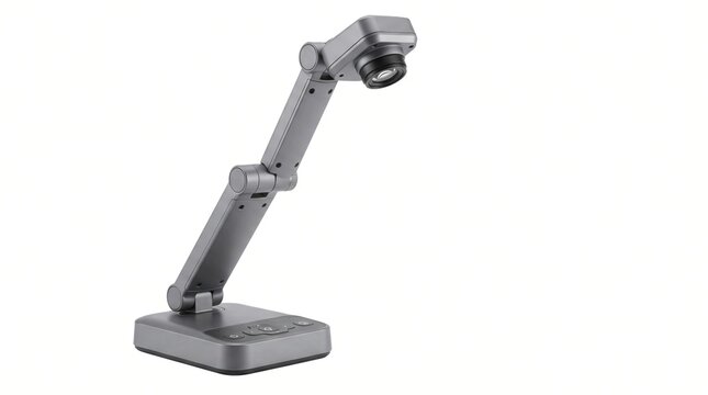 Portable digital document camera visualizer with adjustable folding arm for classroom presentation and online teaching isolated on white
