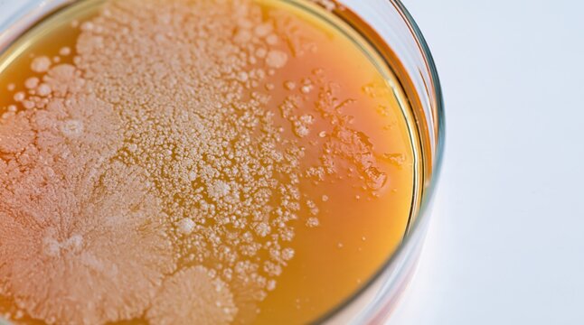 Bacterial colonies growing on agar medium in petri dish