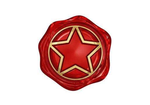 Red wax seal with gold star isolated on transparent background