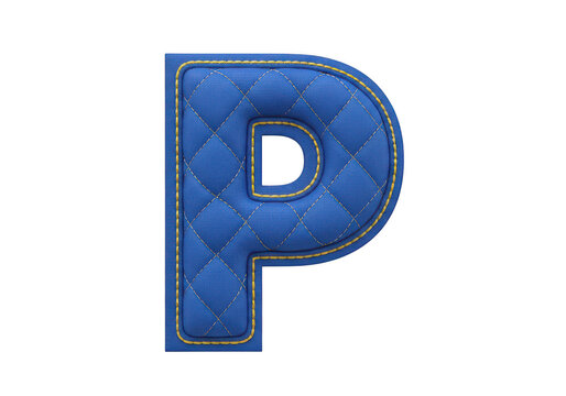 Quilted blue embroidered letter P graphic isolated on transparent background