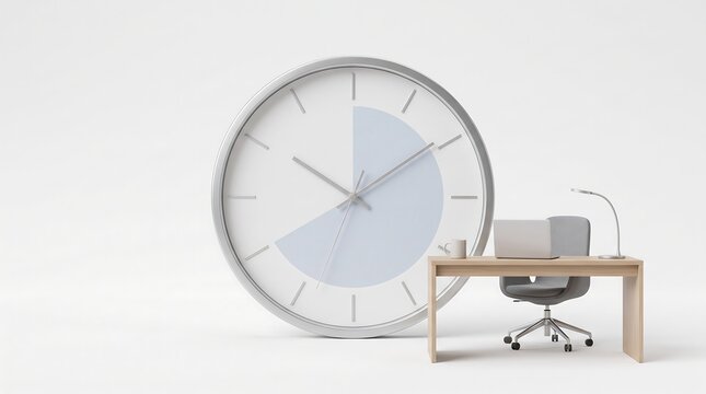 Minimalist clock and office desk setup for business time management