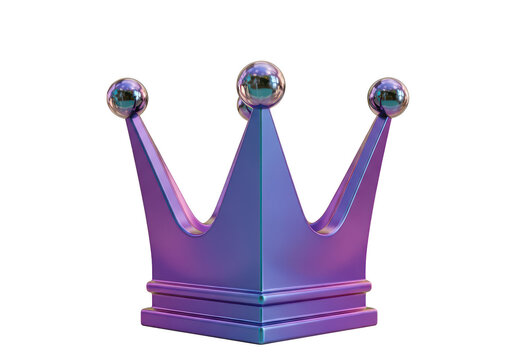 Shiny purple metallic crown with reflective spheres isolated on transparent background