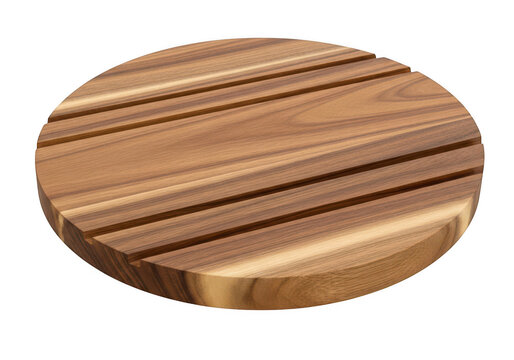 Rustic wooden cutting board with grooves isolated on transparent background