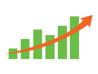 Fototapeta premium Business Growth Arrow Icon with Green Bar Chart and Orange Upward Trend