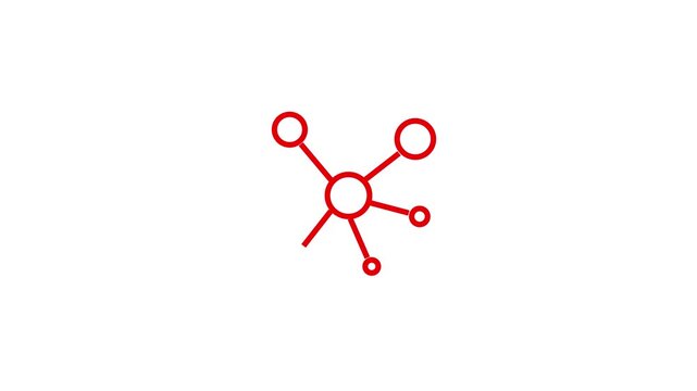 Red network node connection animation, digital data structure and communication concept
