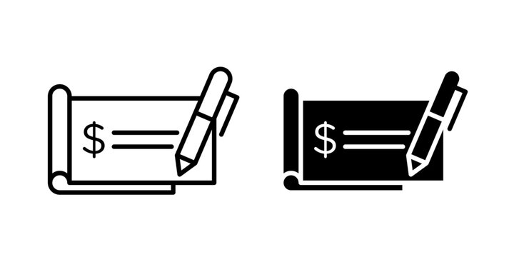 Signing cheque icon flat outline in black