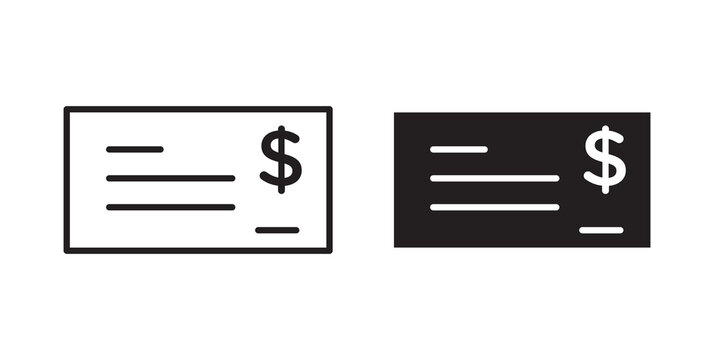 Signing cheque icon flat outline in black