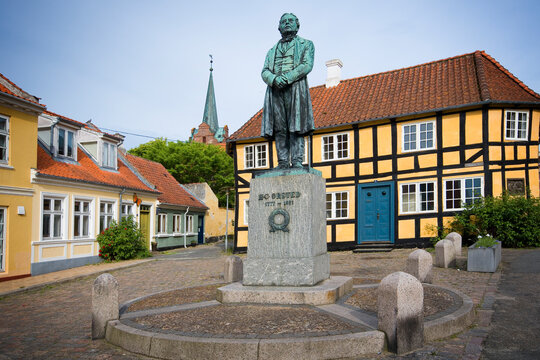 Statue of H.C. &Oslash;rsted at Gaasetorvet in  Rudk&oslash;bing, Langeland island, Denmark