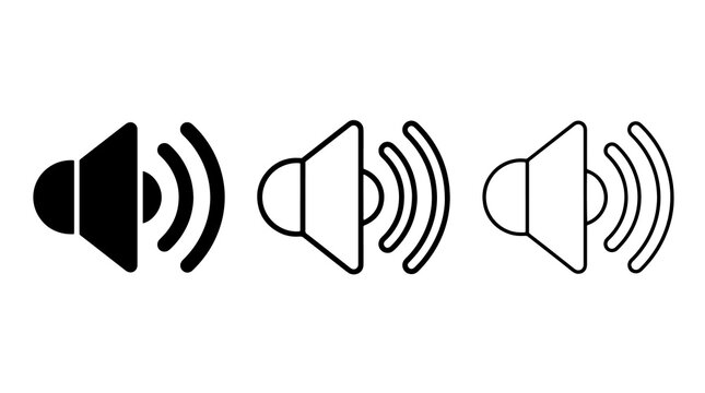 Minimalist speaker volume icons featuring sound waves in modern flat graphic style