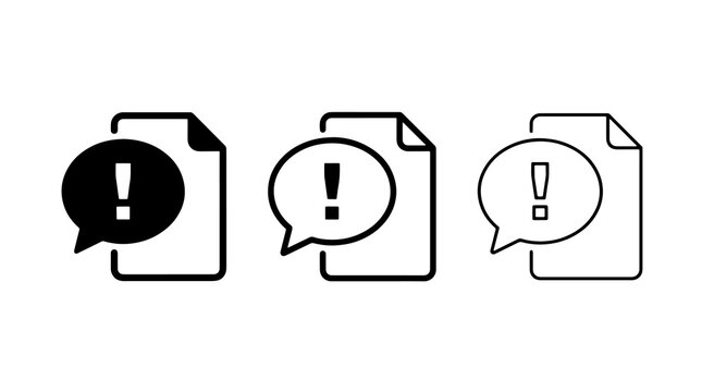 Minimalist document warning icons featuring speech bubbles and exclamation marks