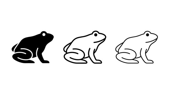 Minimalist frog vector icons showing different outline and silhouette styles