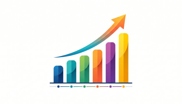 Business Graph Icon with Upward Arrow, 3D Bar Chart and Financial Growth Vector Illustration for Market Success, Data Analysis, Investment, Marketing and Business Progress