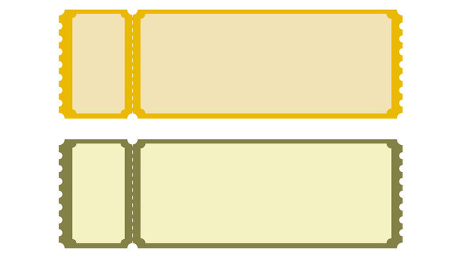 Set of two blank ticket stubs in yellow and green isolated on white background vector illustration template with cinema ticket concert ticket event ticket blank coupon paper ticket entry pass