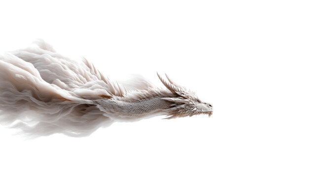 White oriental dragon with flowing cloudlike mane and long whiskers isolated on transparent background